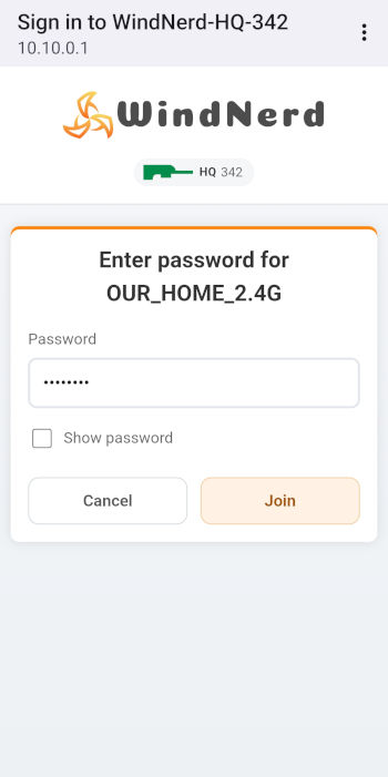 WindNerd HQ asking for Wi-Fi password