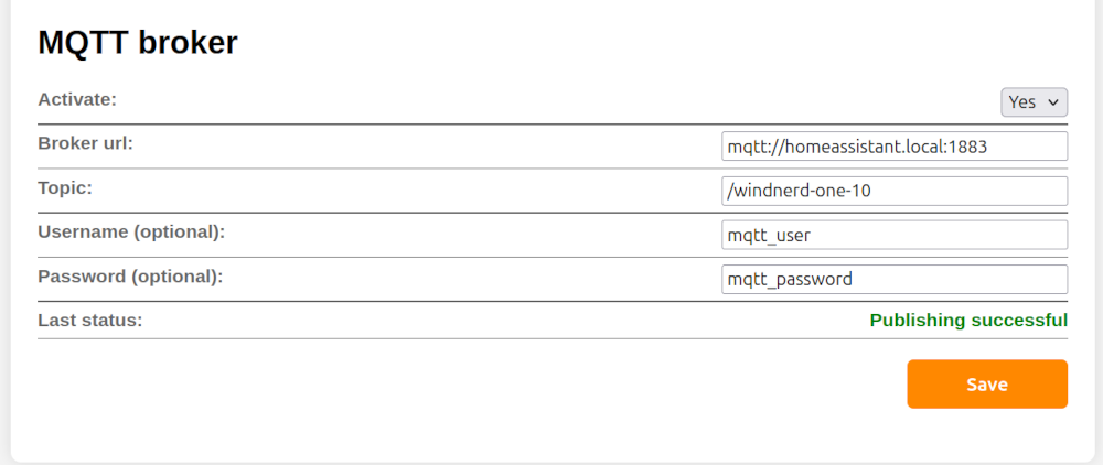 WindNerd MQTT broker configuration for Homeassistant