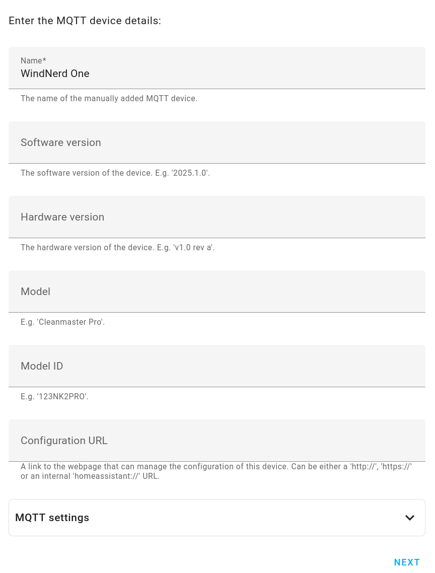 MQTT device details