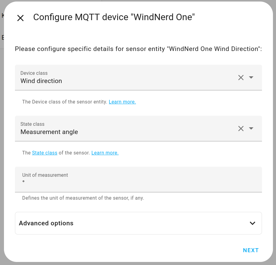 MQTT wind direction entity second step