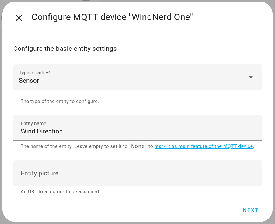 MQTT wind direction entity first step
