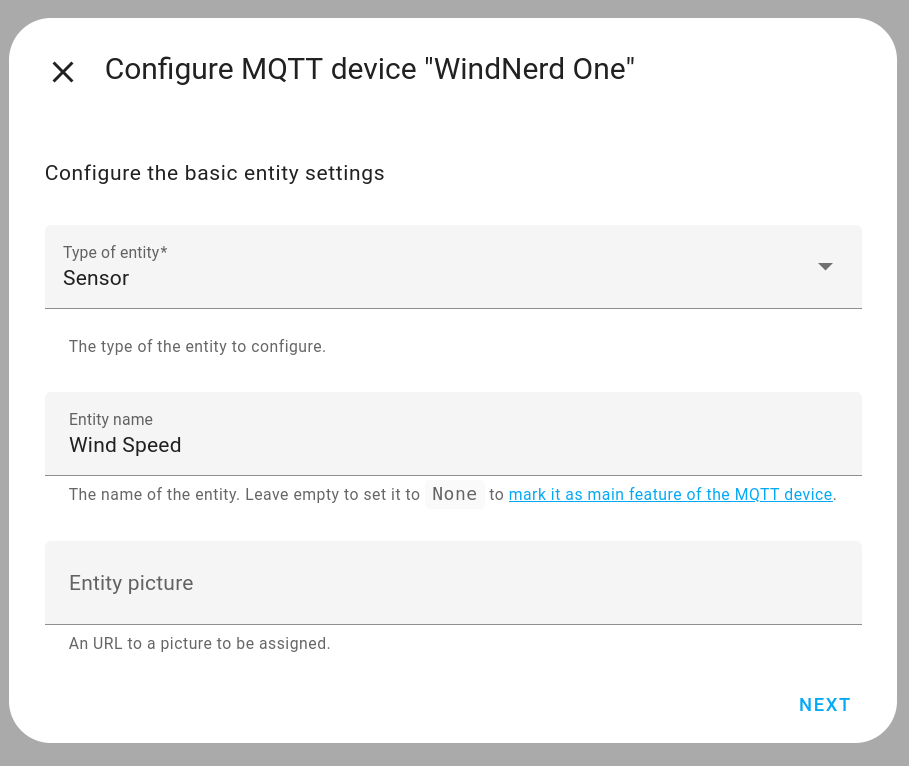 MQTT wind speed entity first step